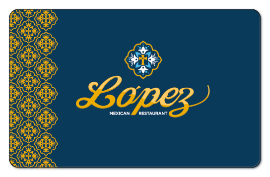 Lopez logo over blue background