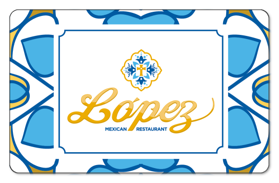 Lopez Logo over white and blue background